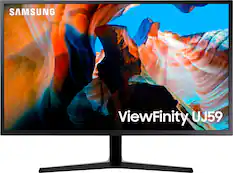 Front. Samsung - 32” ViewFinity UJ590 UHD Monitor - Dark Gray/Blue.