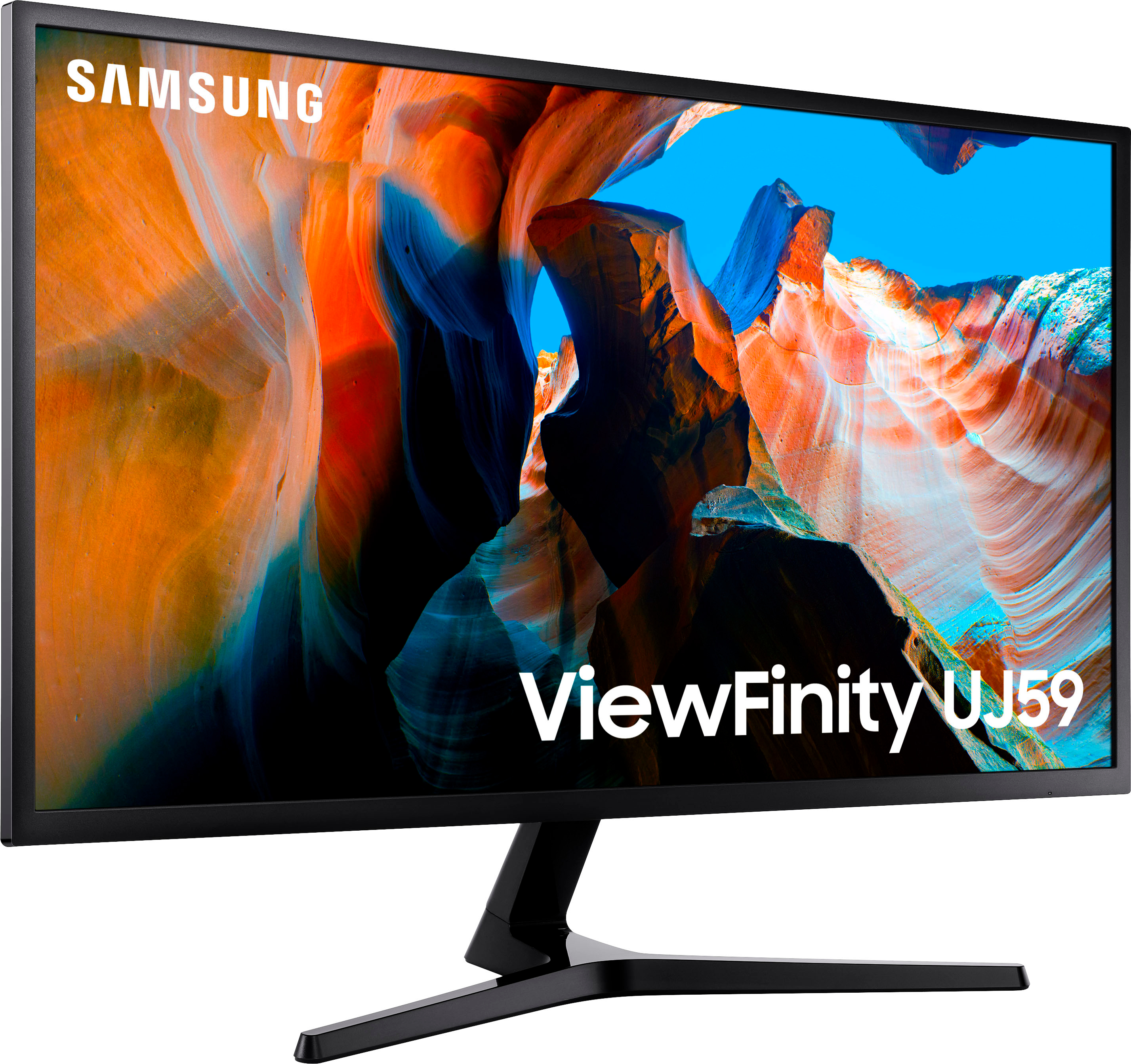 Left View: Samsung - UJ59 Series U32J590UQN 32" LED 4K UHD FreeSync Monitor (DisplayPort, HDMI) - Dark Gray/Blue