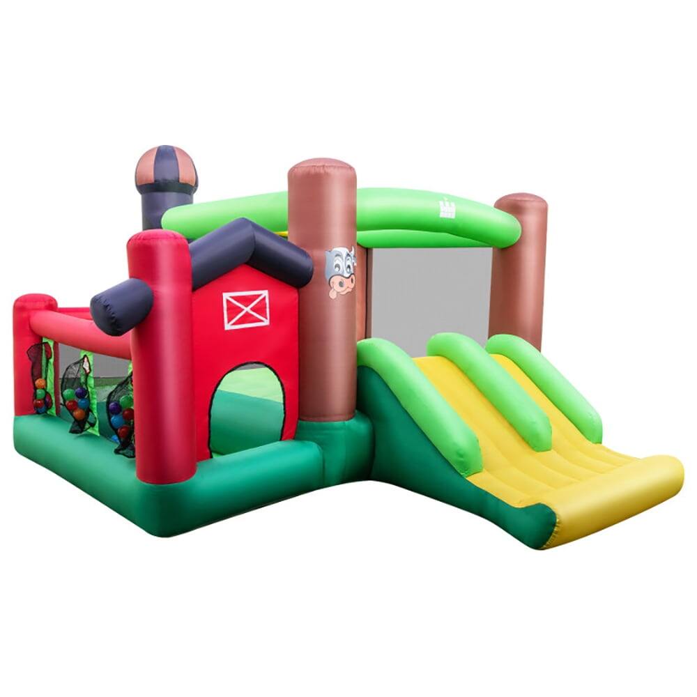 Angle. Pefilos - 6-in-1 Inflatable Bounce House with Double Slides without 735W Blower, Jumping Castle Family Backyard Bouncy - Green.