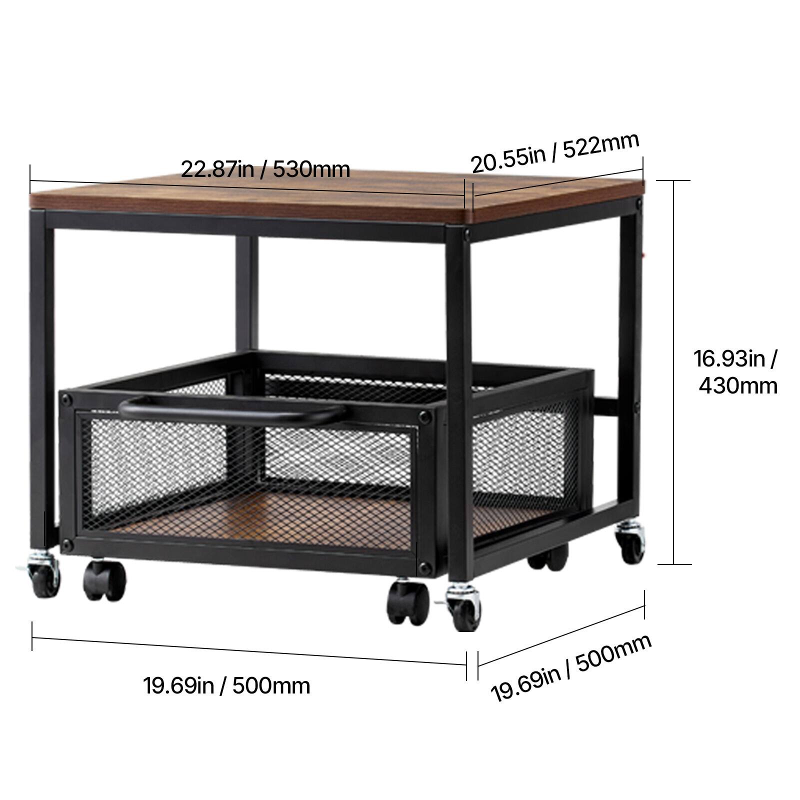 22.87in / 530mm, 20.55in / 522mm, 16.93in / 430mm, 19.69in / 500mm, 19.69in / 500mm