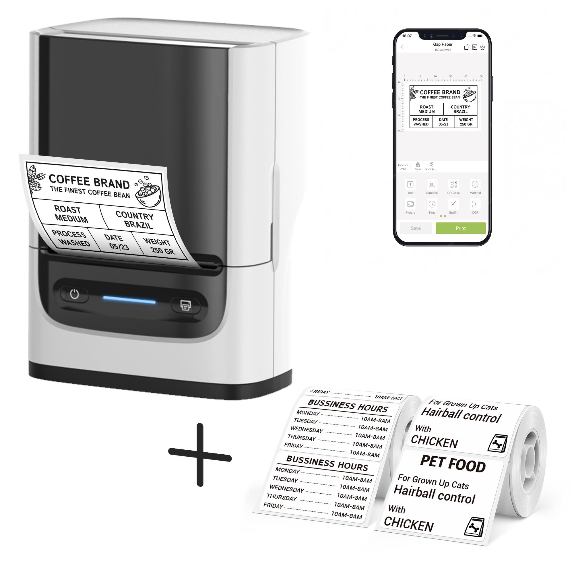Nelko - PL80E Bluetooth Thermal Label Printer Label Maker Machine with 4*6" 500 sheets - White
