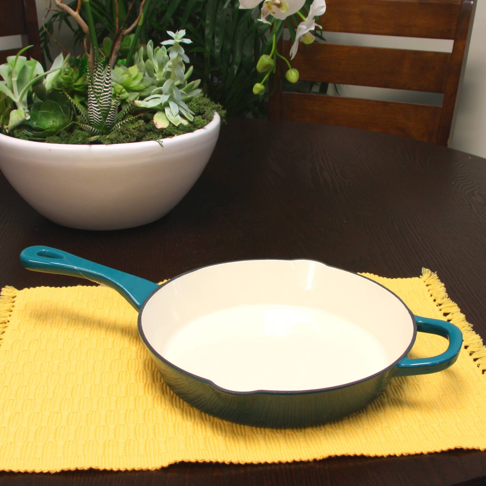 Alt View 2. Crockpot - Crock Pot Artisan 10 in. Round Enameled Cast Iron Skillet in Teal Ombre - Teal.