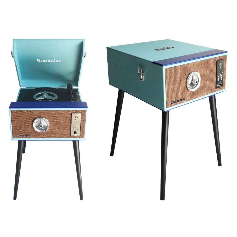 Left View: Studebaker - SB6085 Bluetooth Floor Stand Turntable with CD Player and FM Radio - Teal