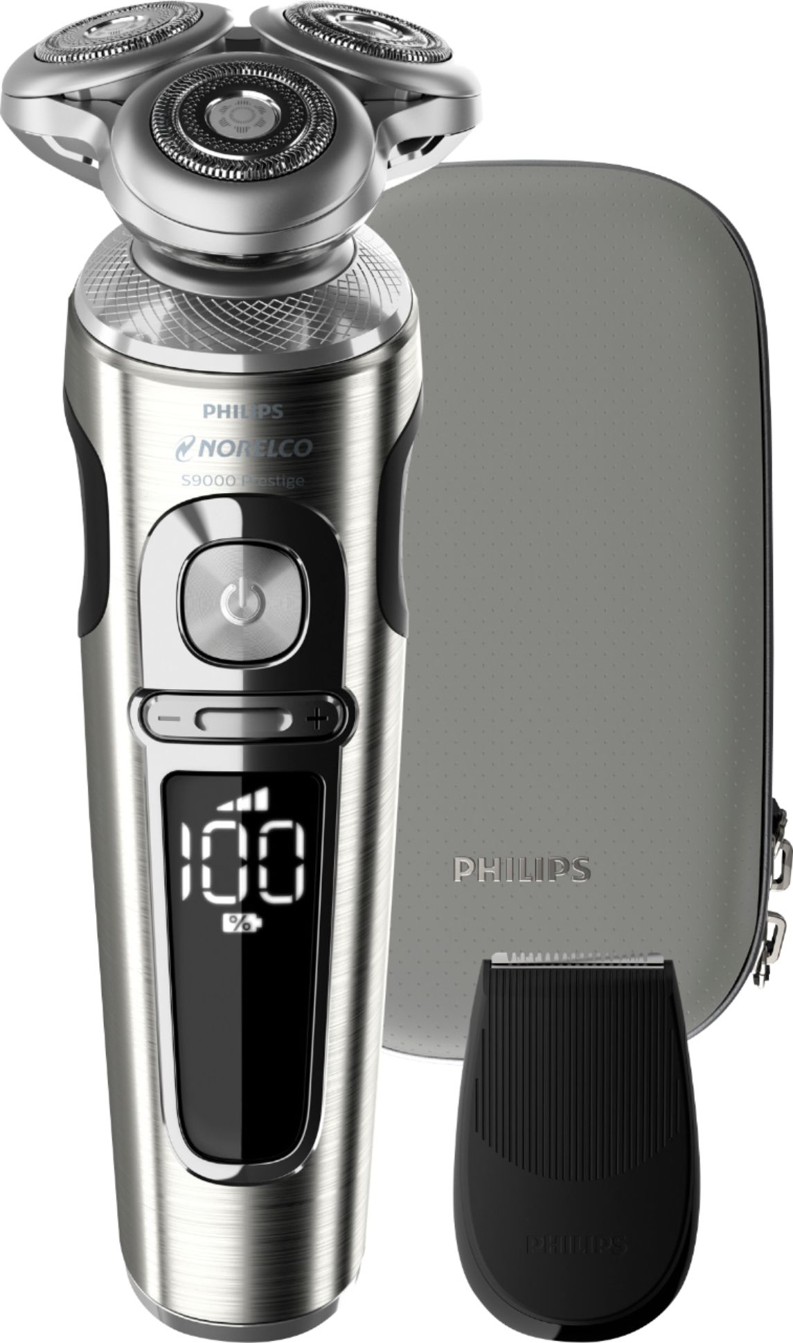 Left View: Philips Norelco - S9000 Prestige Electric Shaver - Light Brushed Chrome