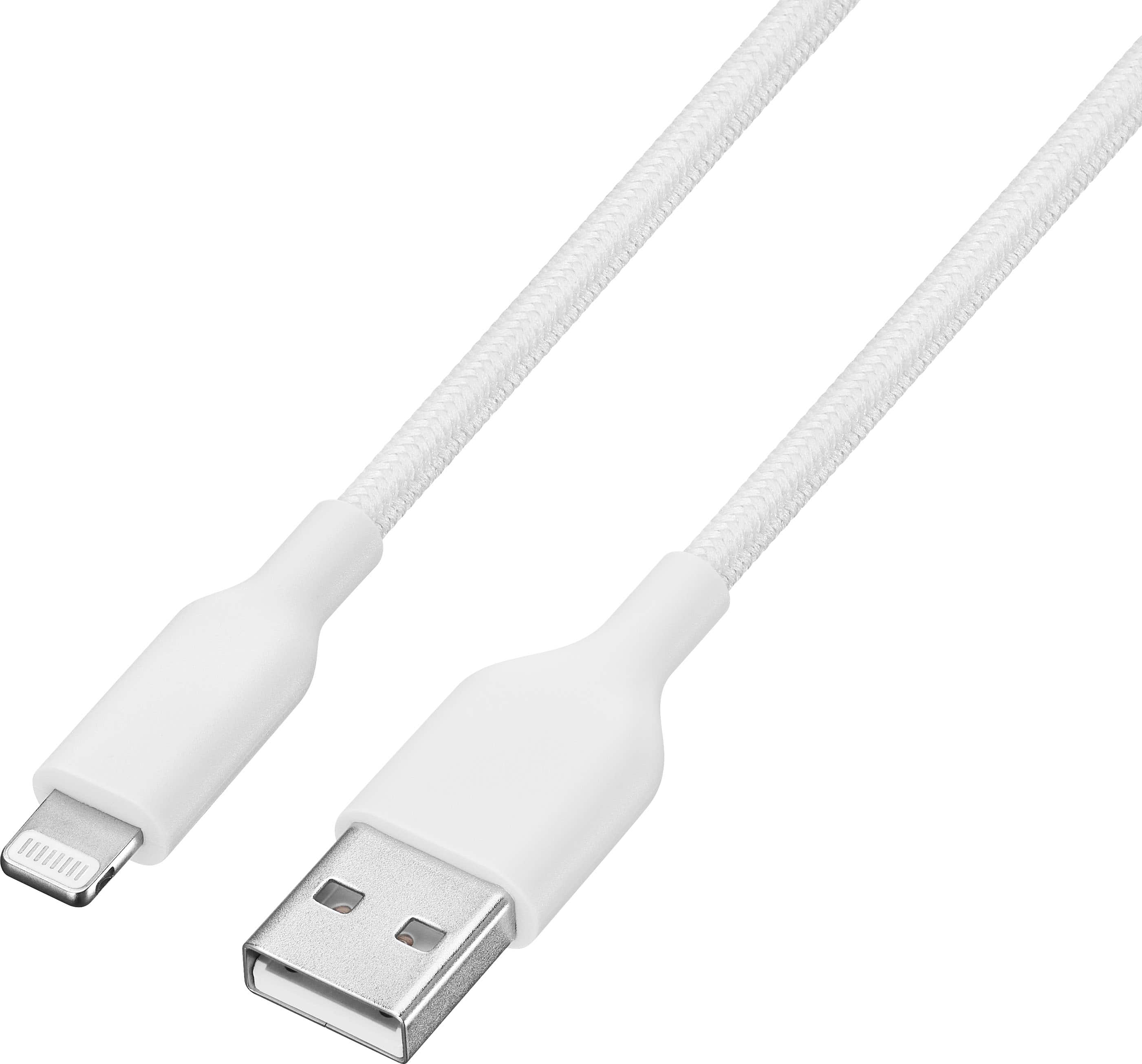 Front. Best Buy essentials™ - 4’ Lightning to USB Braided Charge-and-Sync Cable - White.