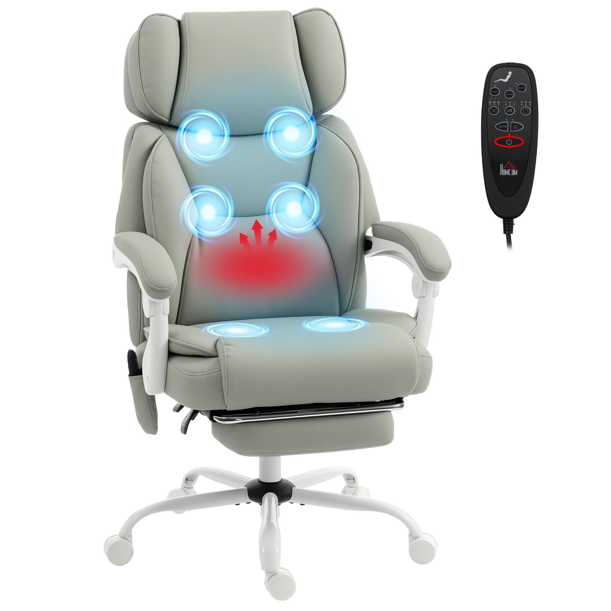 Front. Homcom - Back Vibration Massage Office Chair Heated Reclining Computer Chair w/ Footrest, Swivel Wheels, Remote - Light Gray.