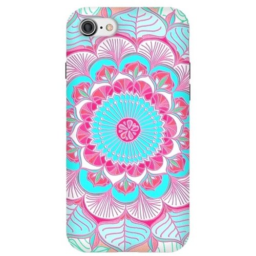strongfit designers tropical doodle flower in pink & aqua by micklyn le feuvre case for apple iphone 7 - pink/blue