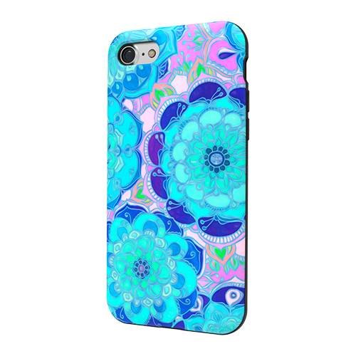 strongfit designers case for apple iphone 7 and 8 - cyan and purple stained glass floral mandalas