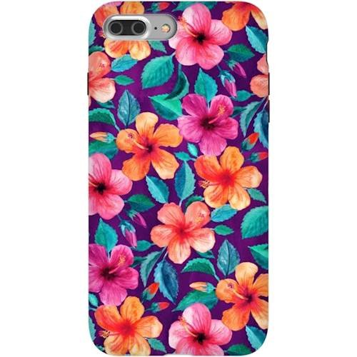 strongfit designers case for apple iphone 7 plus and 8 plus - little hibiscus blooms in watercolor on purple