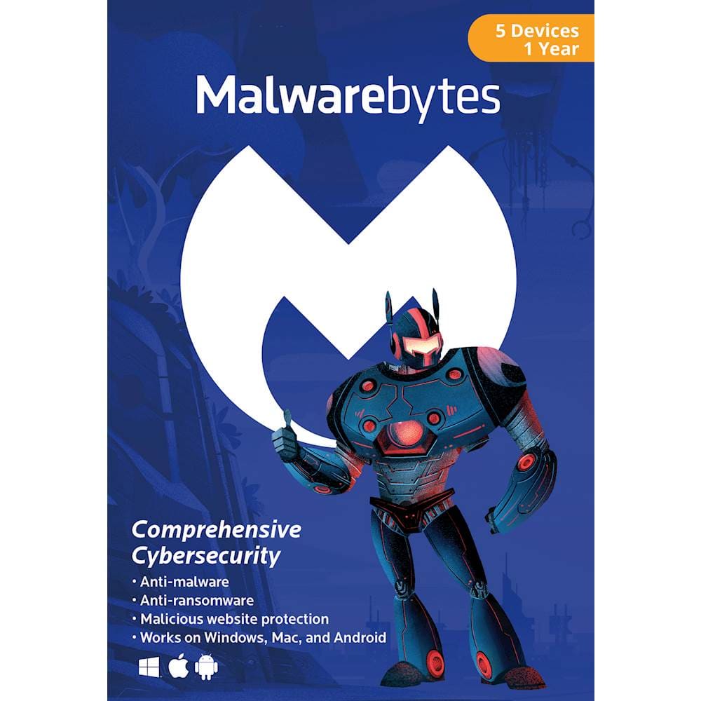 Front Zoom. Malwarebytes (5 Devices) (1-Year Subscription).
