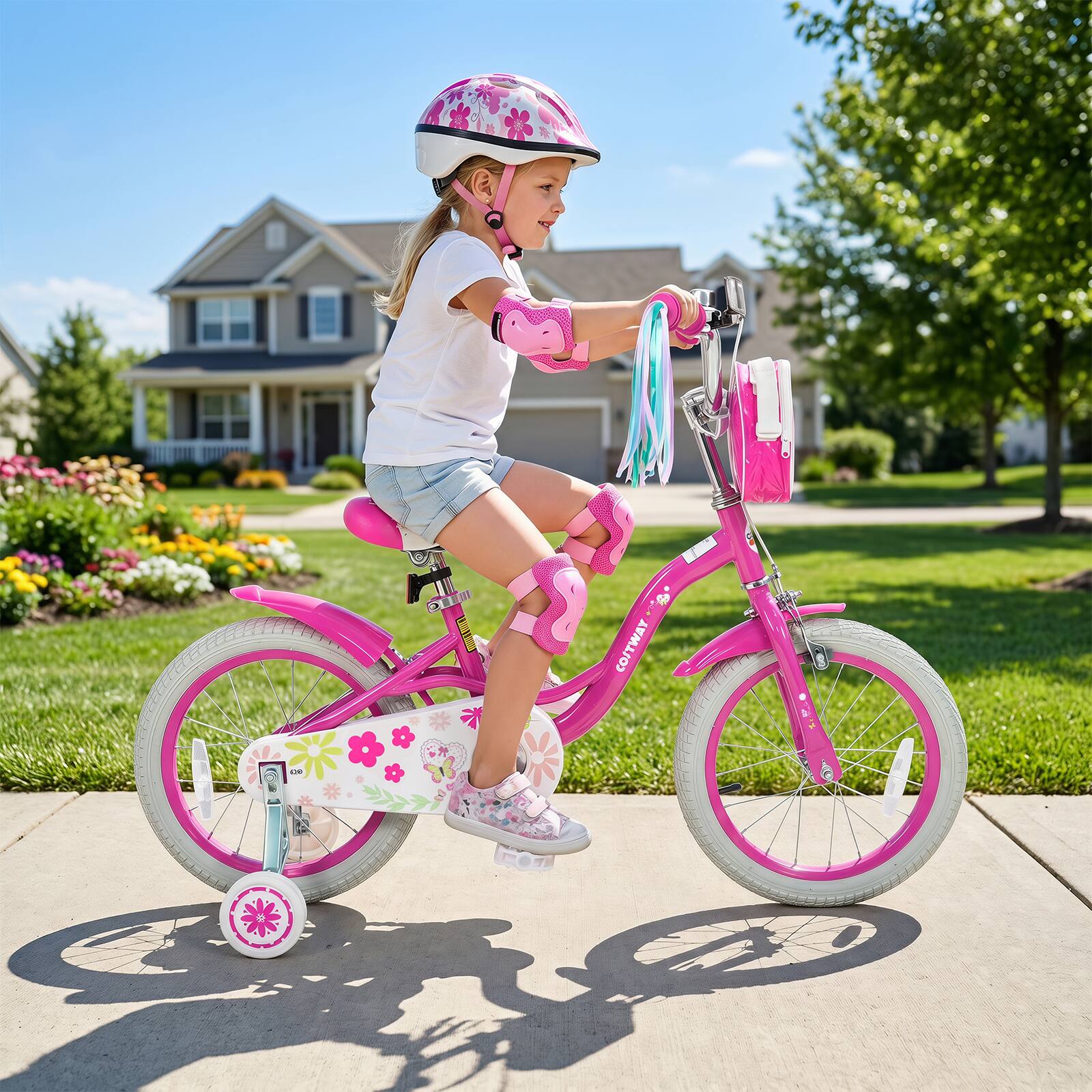 Alt View 1. Costway - Costway 16 Inches Girls Bike with Front Bag, Children Training Bicycle for 4-7 Years Old - Pink.
