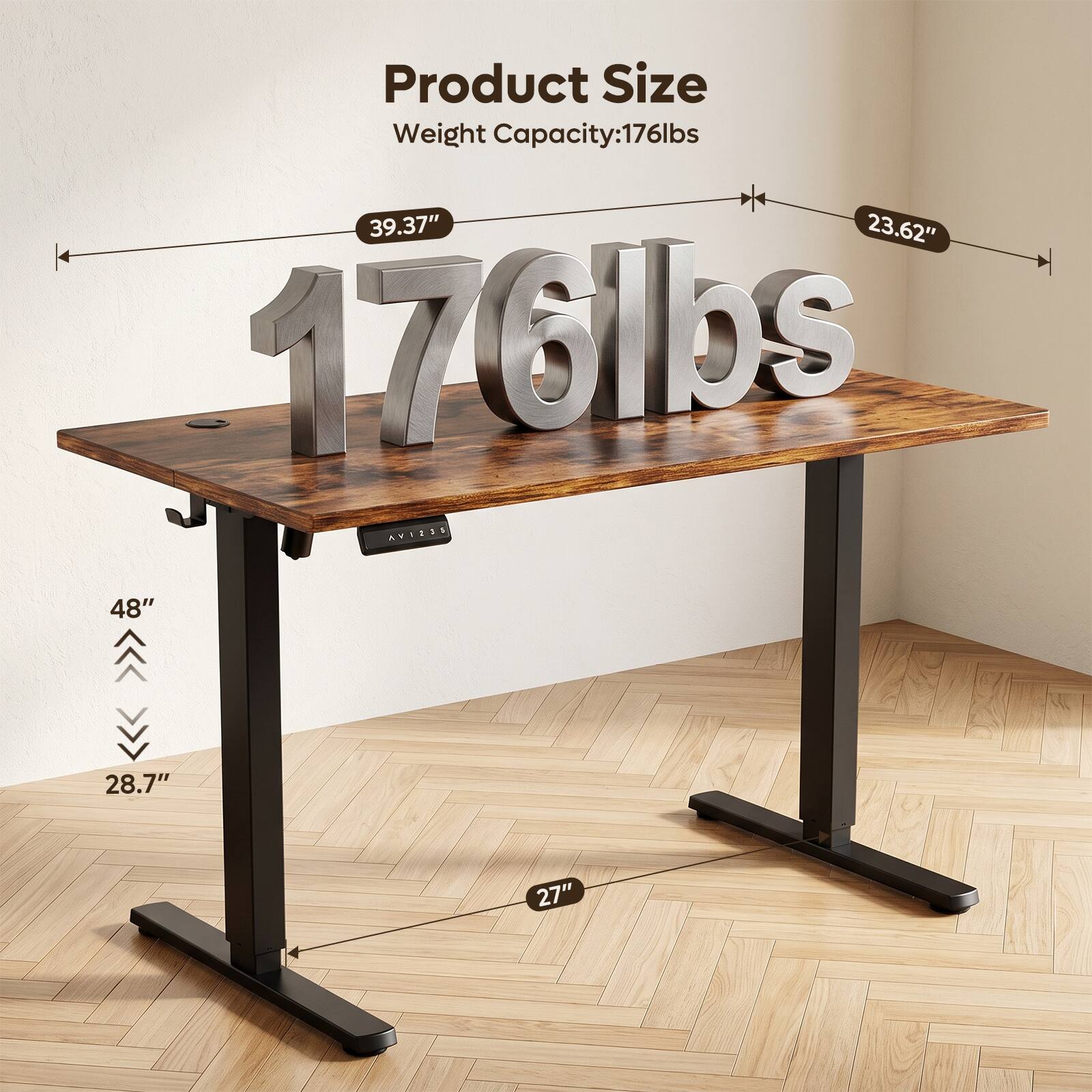 Product Size Weight Capacity: 176lbs  
39.37" 23.62" 48" 28.7" 27"