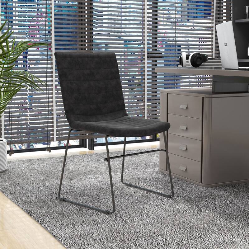 Left. LeisureMod - Zylar Office Guest Chair with PU Leather, Foam Cushion & Stainless Steel Base - Charcoal.
