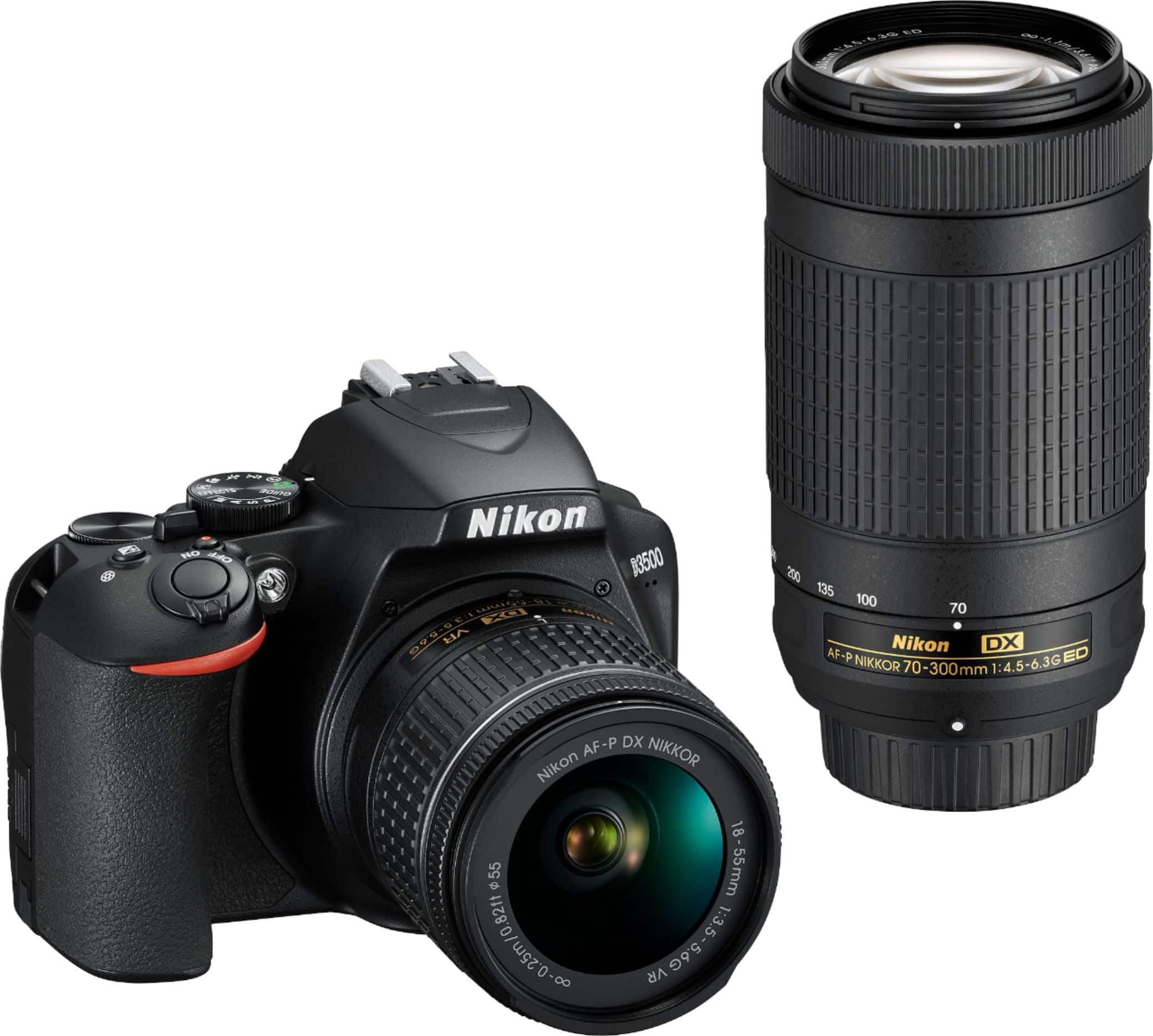 Best Buy: Nikon D3500 DSLR Video Two Lens Kit with AF-P DX NIKKOR 18-55mm  f/3.5-5.6G VR & AF-P DX NIKKOR 70-300mm f/4.5-6.3G ED Black 1588