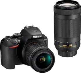 Nikon - D3500 DSLR Video Two Lens Kit with AF-P DX NIKKOR 18-55mm f/3.5-5.6G VR & AF-P DX NIKKOR 70-300mm f/4.5-6.3G ED - Black - Front_Zoom