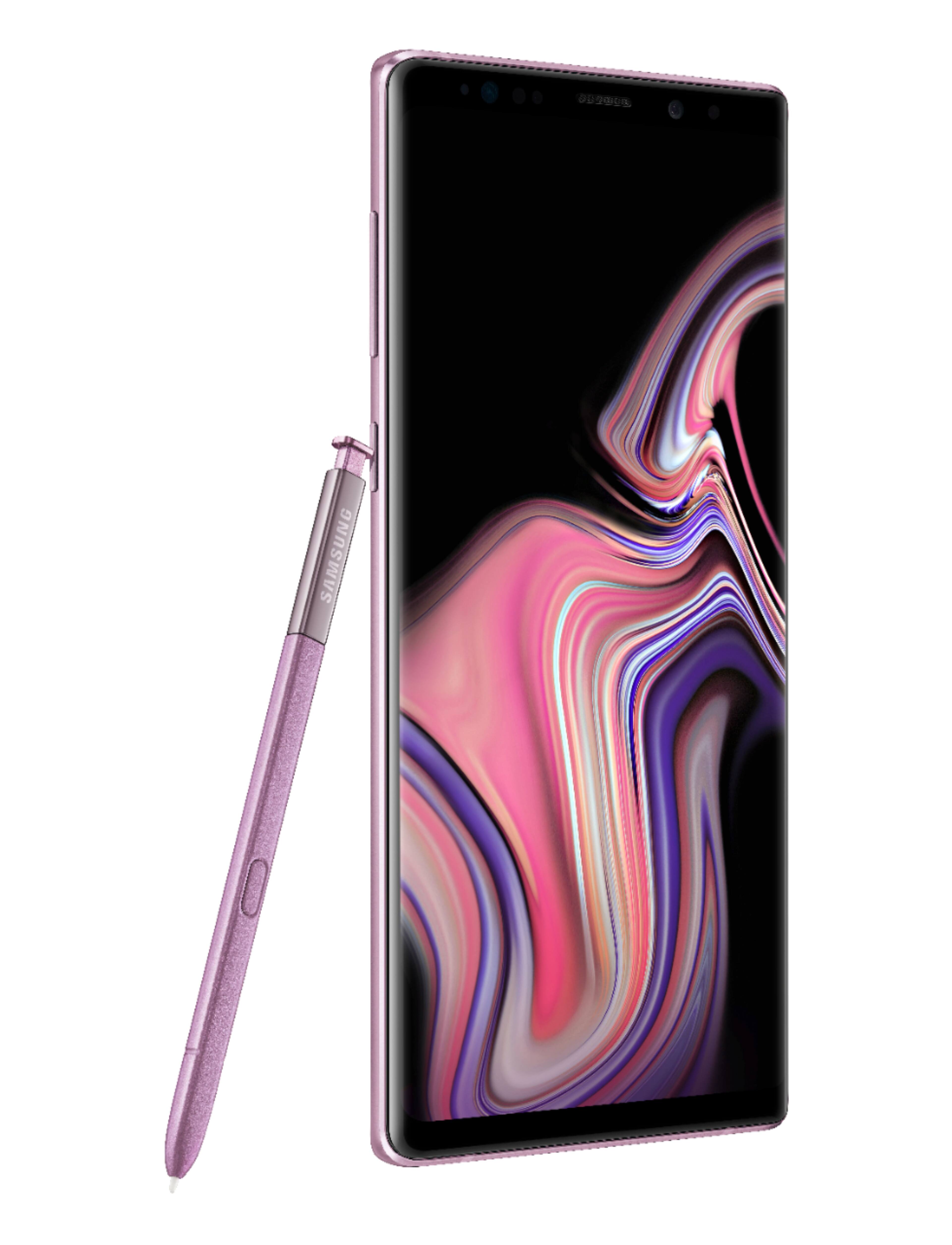 Angle. Samsung - Geek Squad Certified Refurbished Galaxy Note9 512GB - Lavender Purple.