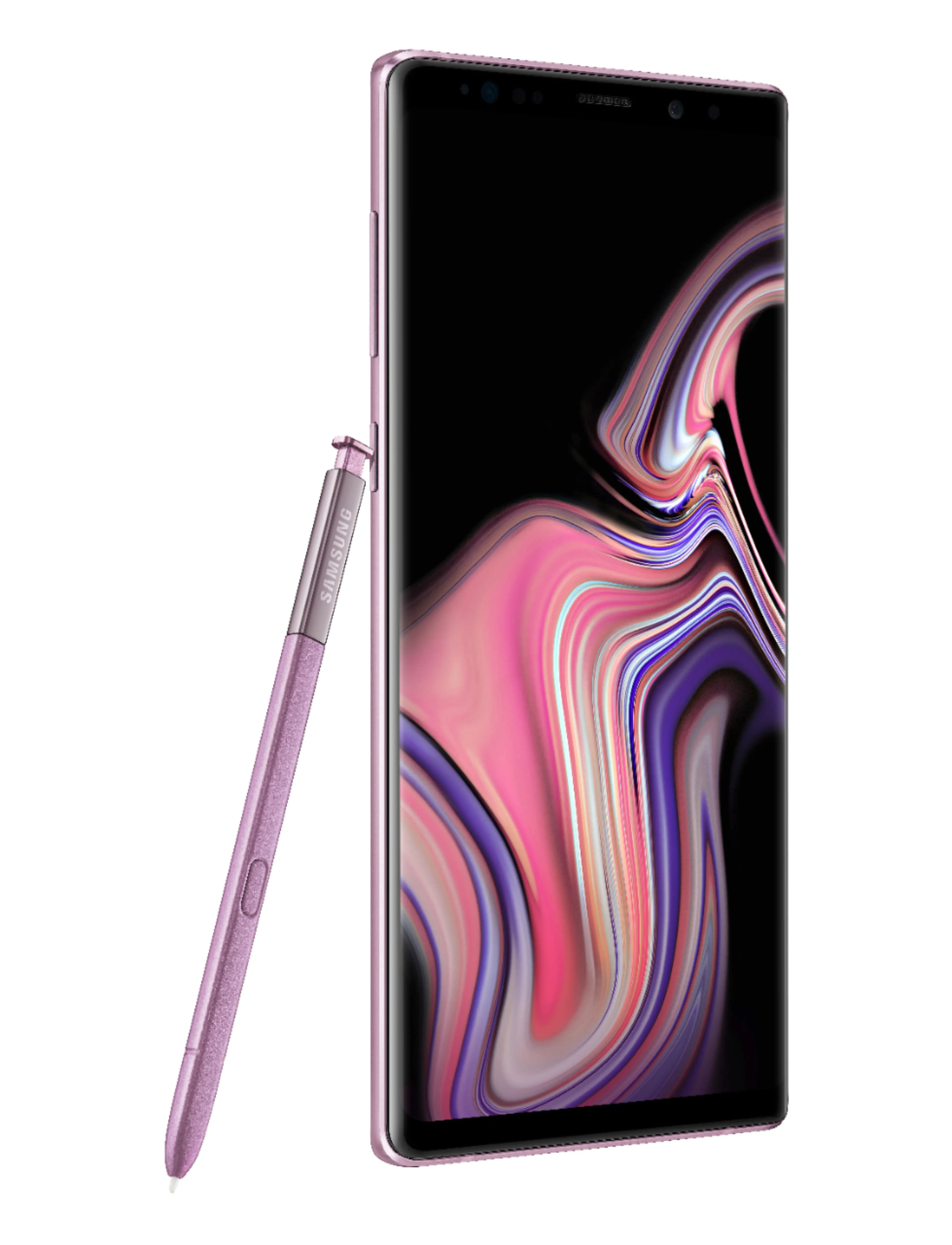 Angle. Samsung - Geek Squad Certified Refurbished Galaxy Note9 128GB - Lavender Purple.