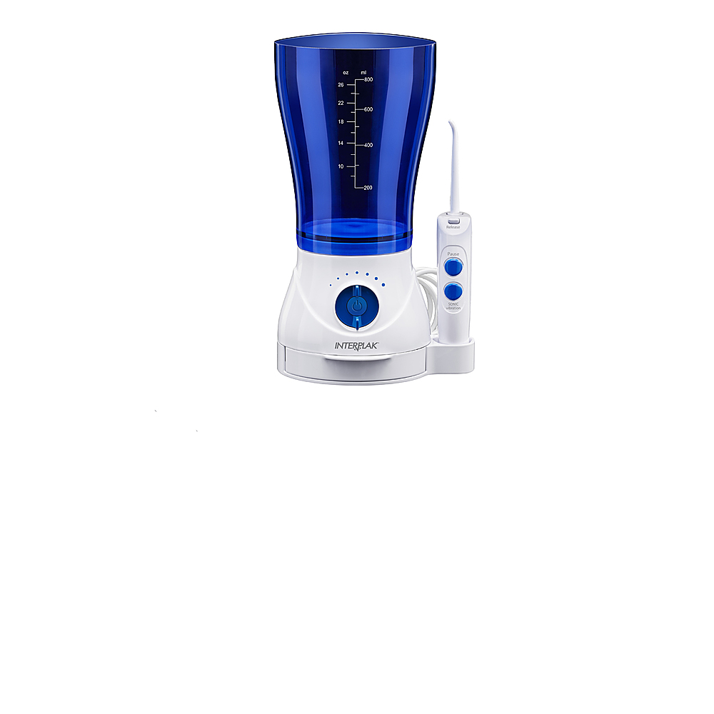 Left View: Conair - Interplak All-in-One Sonic Water Flossing System - White/Blue