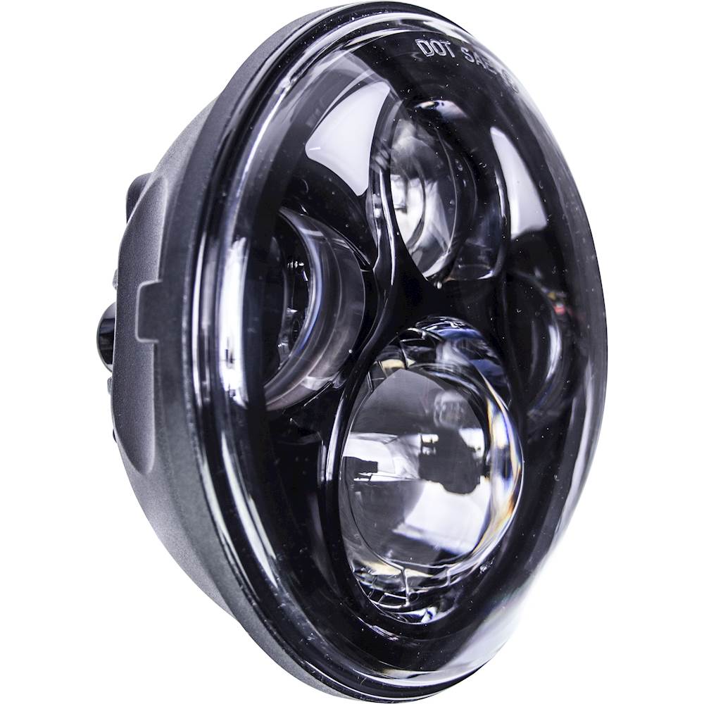 Angle View: Heise - 7" 13-LED Round Motorcycle Headlight with Partial Halo - Black