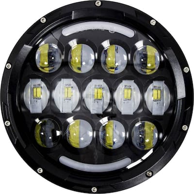 Heise - 7" 13-LED Round Motorcycle Headlight with Partial Halo - Black