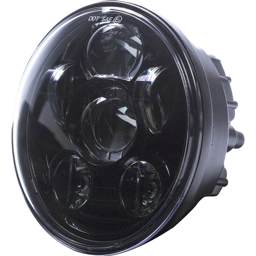 Left View: Heise - 5.6" 8-LED Round Motorcycle Headlight - Black