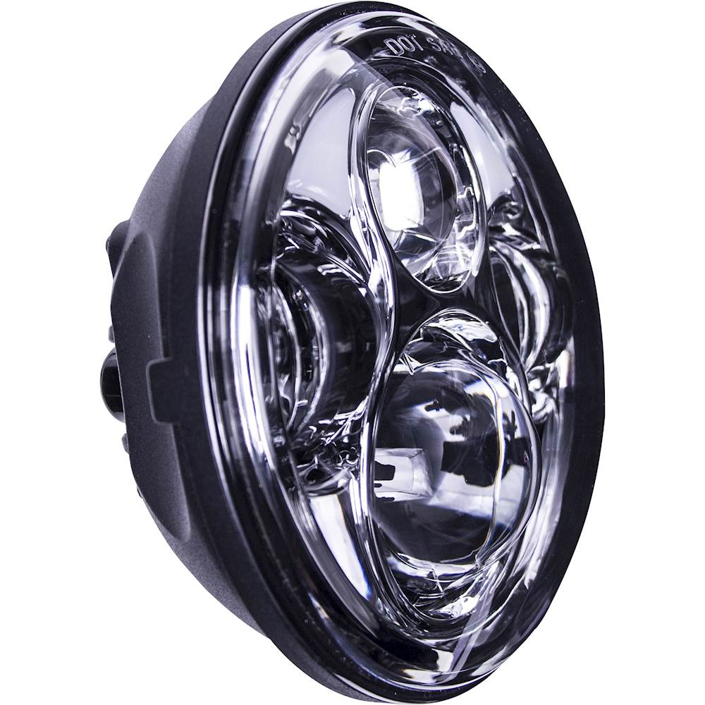 Angle View: Heise - 5.6" 8-LED Round Motorcycle Headlight with Partial Halo - Silver