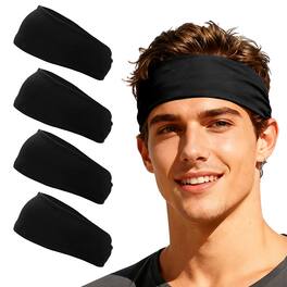 Unique Bargains - Sport Headbands for Men & Women, Stretchy Sweatband Absorbent Headbands, 4pcs - For Yoga/Sports/Running/Fitness/Cycling - Black