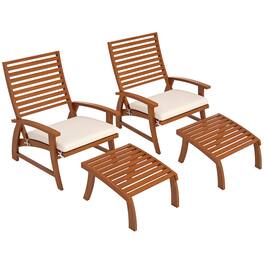 Outsunny - 4 Piece Patio Furniture Set, 2 Chairs with Cushions & Ottomans, Slatted Acacia Wood - Teak