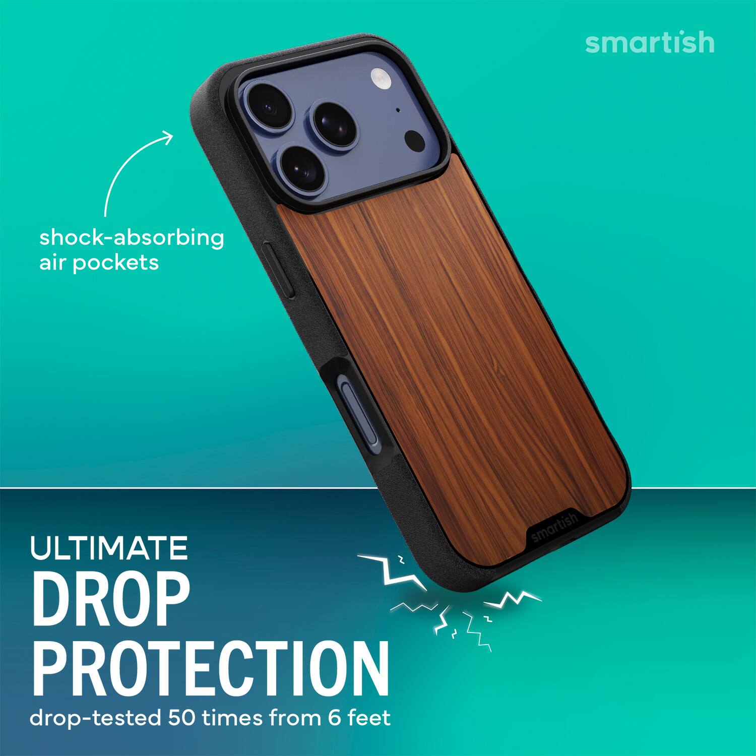smartish shock-absorbing air pockets ULTIMATE DROP PROTECTION drop-tested 50 times from 6 feet smartish
