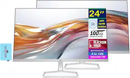 HP - Series 5 524sw 24" FHD IPS Monitor, Flicker Free, Anti-Glare, VGA, HDMI & DKZ Hub, (94C21AA#ABA) 2 Pack - White/Silver