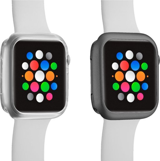 Angle Zoom. Modal™ - Bumper for Apple Watch™ 44mm (2-Pack) - Clear/Space Gray.
