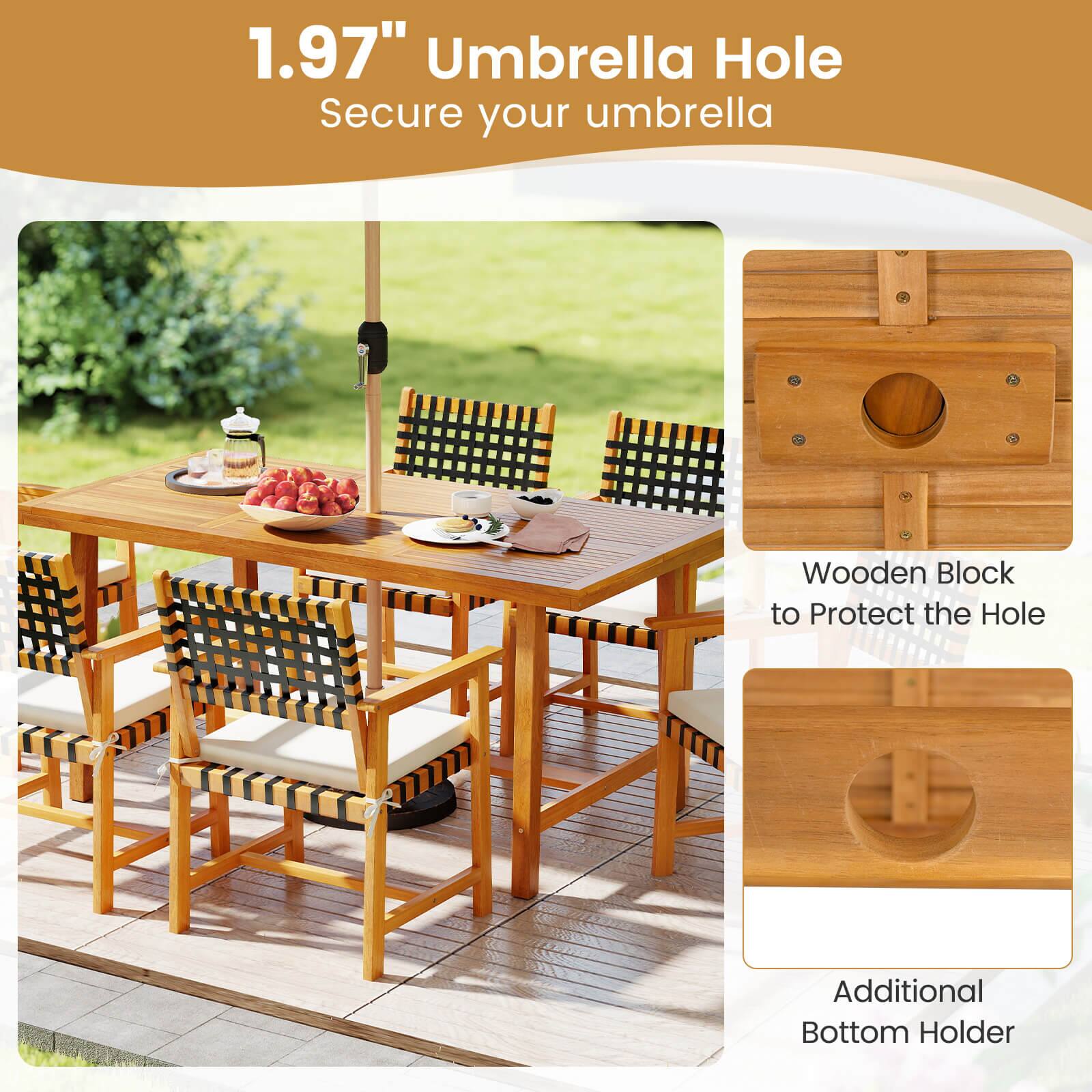 1.97" Umbrella Hole  
Secure your umbrella  

Wooden Block to Protect the Hole  

Additional Bottom Holder