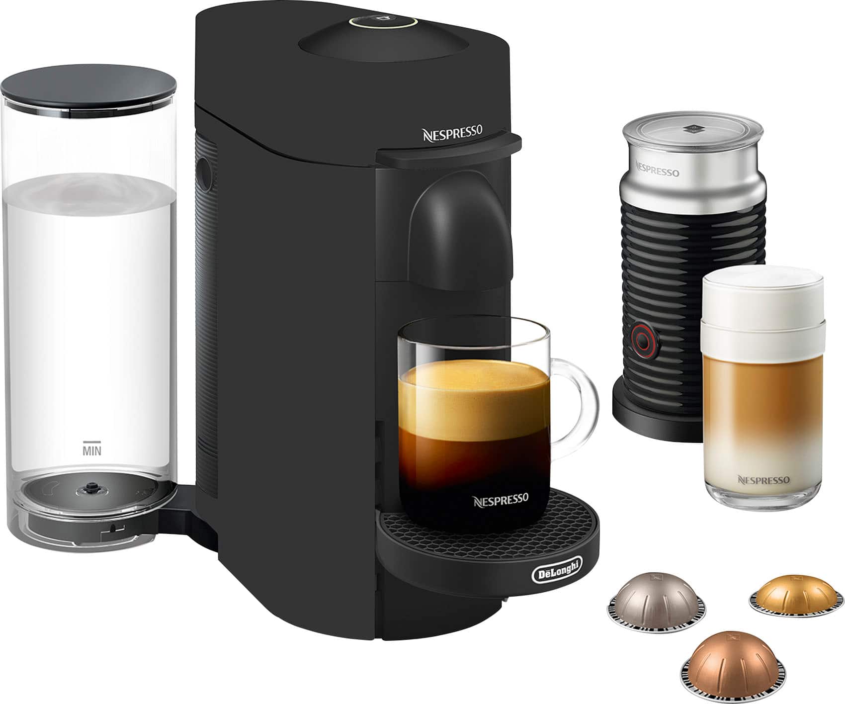 Angle. De'Longhi - Nespresso Vertuo Plus Deluxe Coffee and Espresso Maker with Aeroccino Milk Frother - Matte Black.