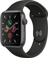 Apple Watch Series 5 (GPS + Cellular) 44mm Space Gray Aluminum Case with Black Sport Band - Space Gray Aluminum (Verizon) - Front_Zoom