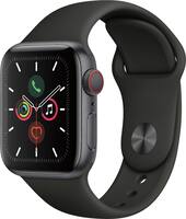 Apple Watch Series 5 (GPS + Cellular) 40mm Space Gray Aluminum Case with Black Sport Band - Space Gray Aluminum (Verizon) - Front_Zoom