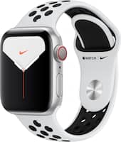 Apple - Apple Watch Nike Series 5 (GPS + Cellular) 40mm Silver Aluminum Case with Pure Platinum/Black Nike Sport Band - Silver Aluminum (Verizon) - Front_Zoom