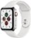 Front Zoom. Apple Watch Series 5 (GPS + Cellular) 44mm Stainless Steel Case with White Sport Band - Stainless Steel (Verizon).