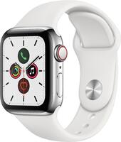 Apple Watch Series 5 (GPS + Cellular) 40mm Stainless Steel Case with White Sport Band - Stainless Steel (Verizon) - Front_Zoom