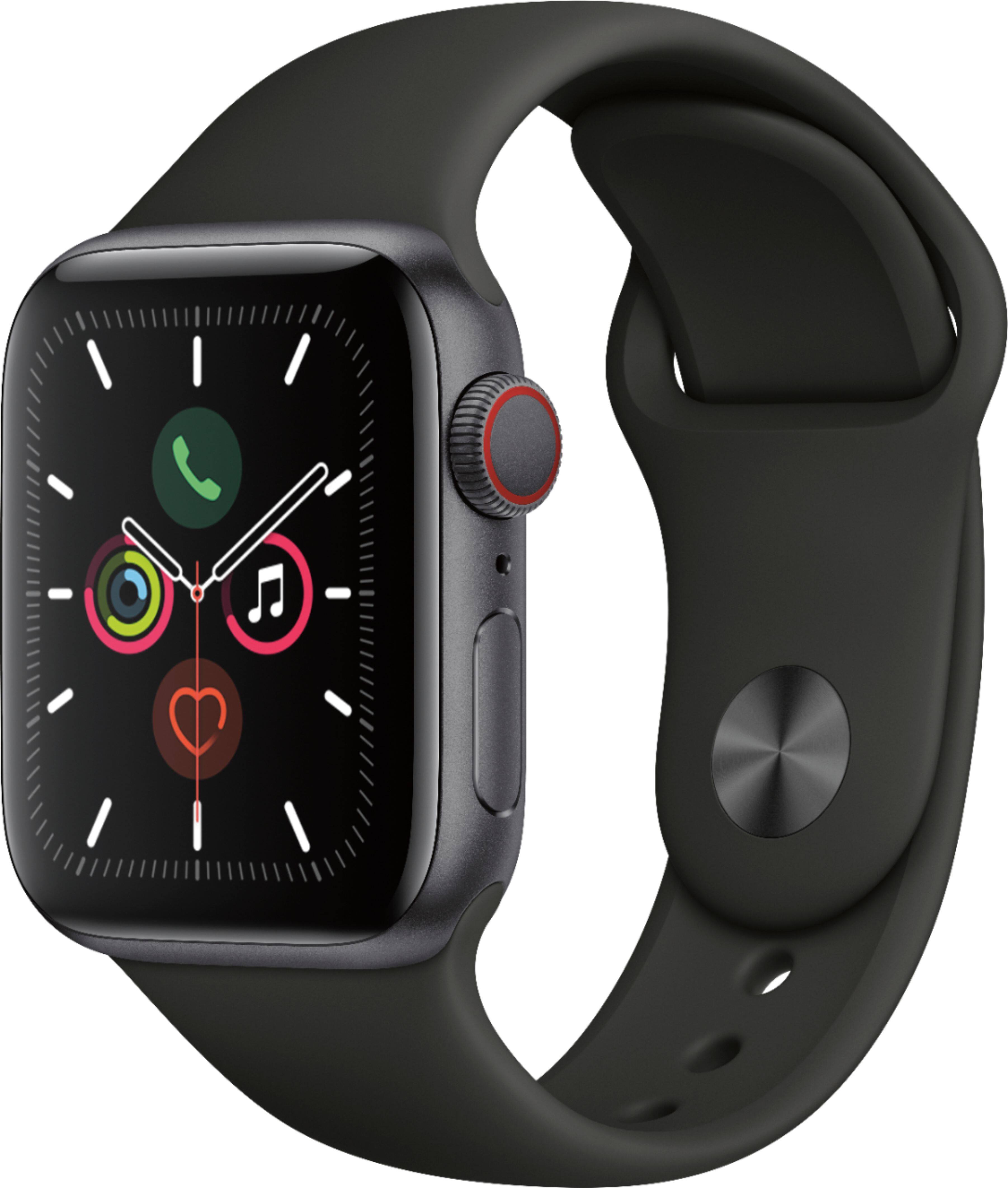 Best Buy: Apple Watch Series 5 (GPS + Cellular) 40mm Stainless Steel Case  with Black Sport Band Space Black Stainless Steel (Verizon) MWWW2LL/A