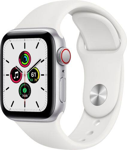 Apple Watch SE (GPS + Cellular) 40mm Silver Aluminum Case with White Sport Band - Silver (Verizon)