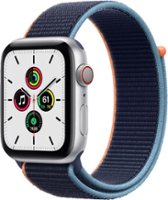Apple Watch SE (GPS + Cellular) 44mm Silver Aluminum Case with Deep Navy Sport Loop - Silver (Verizon) - Front_Zoom