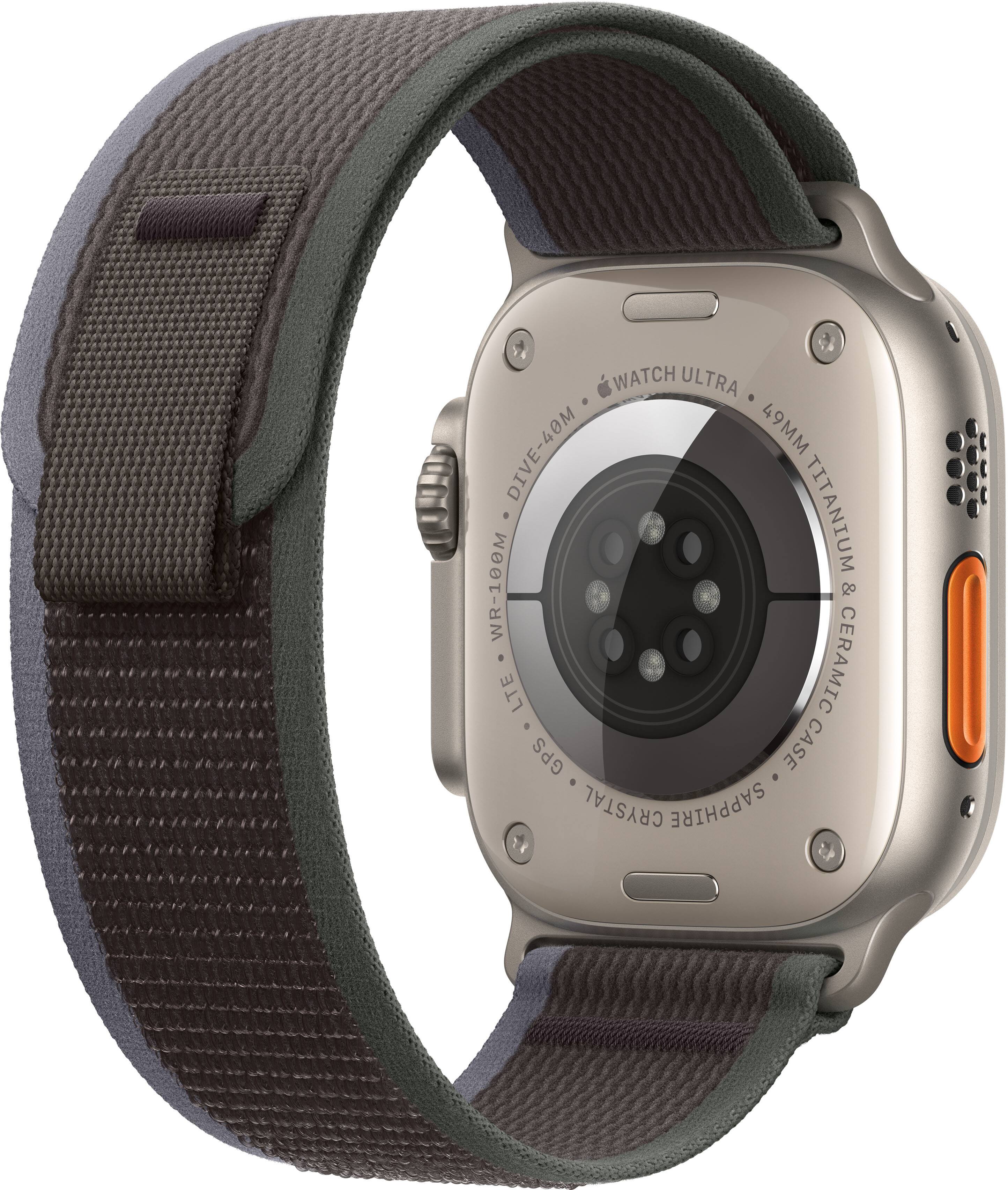 Alt View 12. Apple - Apple Watch Ultra 2 (GPS + Cellular) 49mm Titanium Case with Blue/Black Trail Loop with Blood Oxygen - S/M - Titanium.
