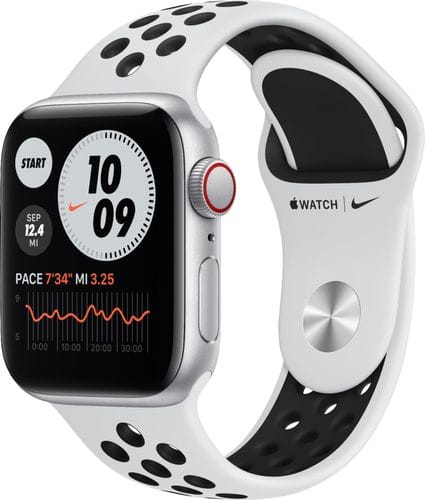 Apple Watch Nike SE (GPS + Cellular) 40mm Silver Aluminum Case with Pure Platinum/Black Nike Sport Band - Silver (Verizon)