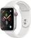 Left. Apple - Apple Watch Series 4 (GPS + Cellular) 44mm Silver Aluminum Case with White Sport Band.