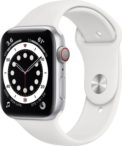 Apple Watch Series 6 (GPS + Cellular) 44mm Silver Aluminum Case with White Sport Band - Silver (Verizon)