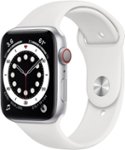 Front Zoom. Apple Watch Series 6 (GPS + Cellular) 44mm Aluminum Case with White Sport Band - Silver (Verizon).