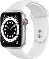Apple Watch Series 6 (GPS + Cellular) 44mm Aluminum Case with White Sport Band - Silver (Verizon) - Front_Zoom