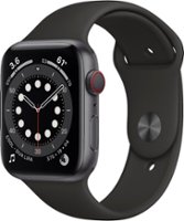 Apple Watch Series 6 (GPS + Cellular) 44mm Aluminum Case with Black Sport Band - Space Gray (Verizon) - Front_Zoom
