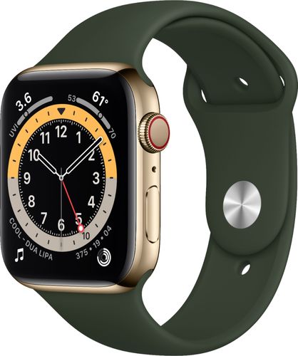 Apple Watch Series 6 (GPS + Cellular) 44mm Gold Stainless Steel Case with Cyprus Green Sport Band - Gold (Verizon)