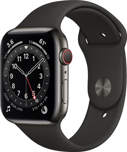 Apple Watch Series 6 (GPS + Cellular) 44mm Graphite Stainless Steel Case with Black Sport Band - Space Gray (Verizon)